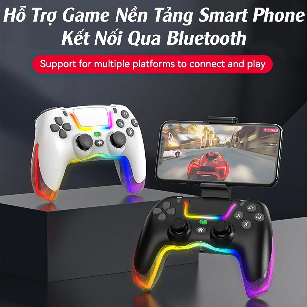 Tay Cầm P07 LED RGB Siêu Rung - Kết Nối Bluetooth, Dây Type C Hỗ Trợ PC/Laptop/Smart Phone, Tay Cầm Chơi Game Game FO4