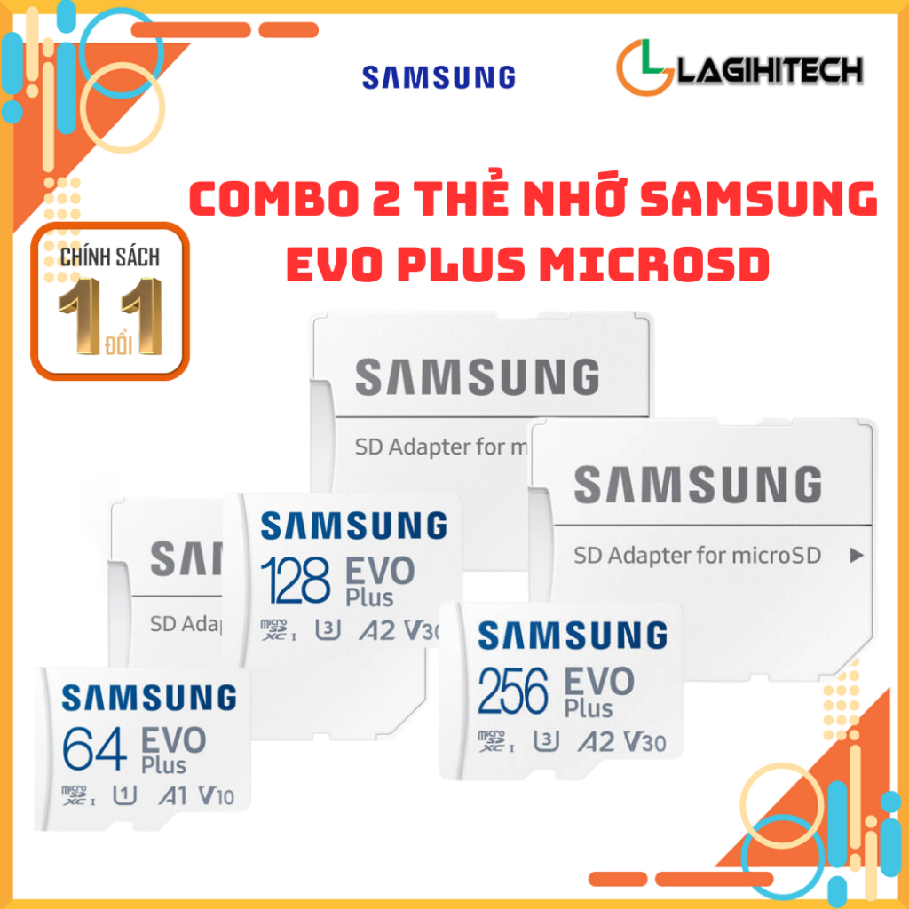 Combo Thẻ nhớ microSDXC Samsung Evo Plus U3 A2 64GB / 128GB / 256GB - Hàng Chính Hãng, Bảo Hành 10 Năm