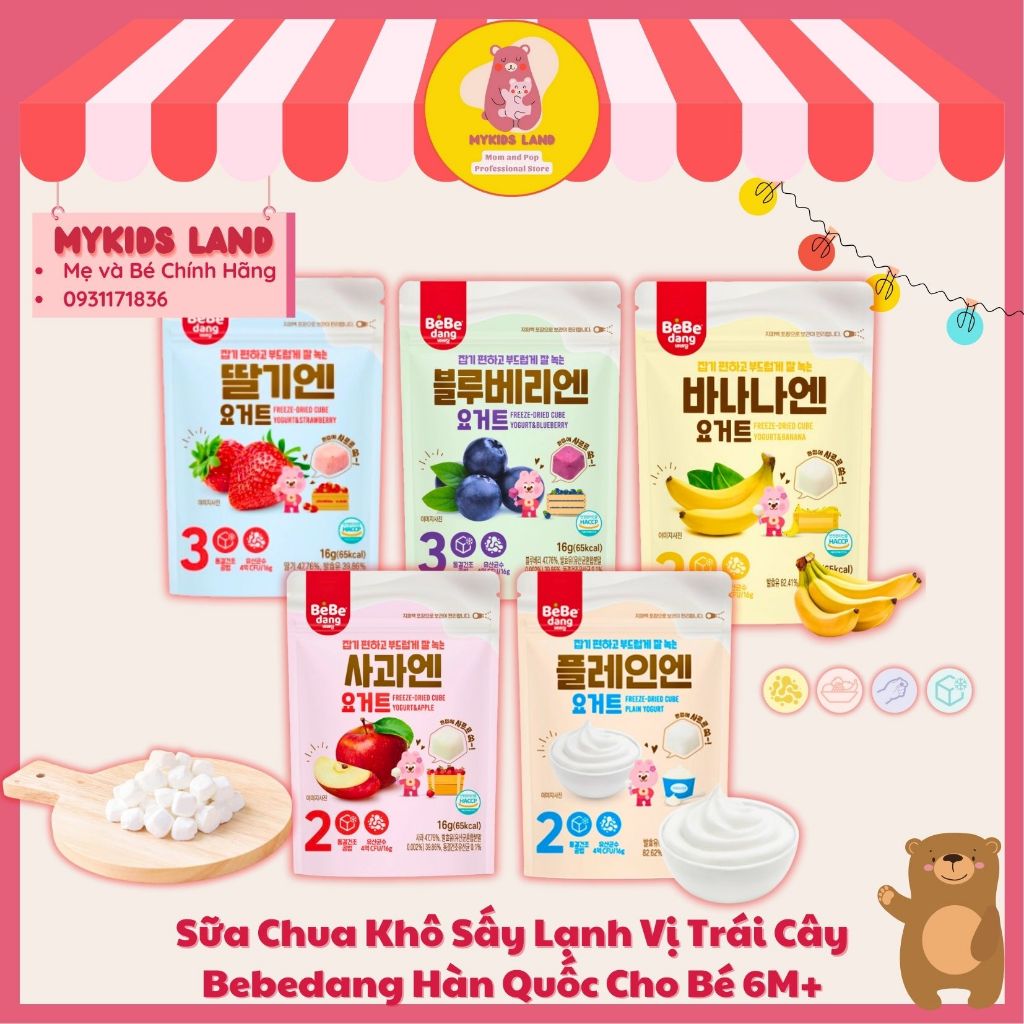 DATE T8.2024 Sữa Chua Khô Sấy Lạnh BEBEDANG Yogurt Cube Hàn Quốc Cho Bé Ăn