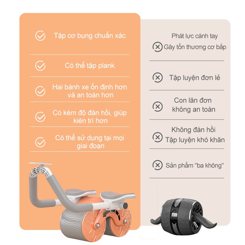 Con lăn tập bụng -Dụng cụ tập gym tại nhà thế hệ mới 2 bánh chất liệu cao cấp Con lăn trợ lực có chỗ để tay tiện dụng