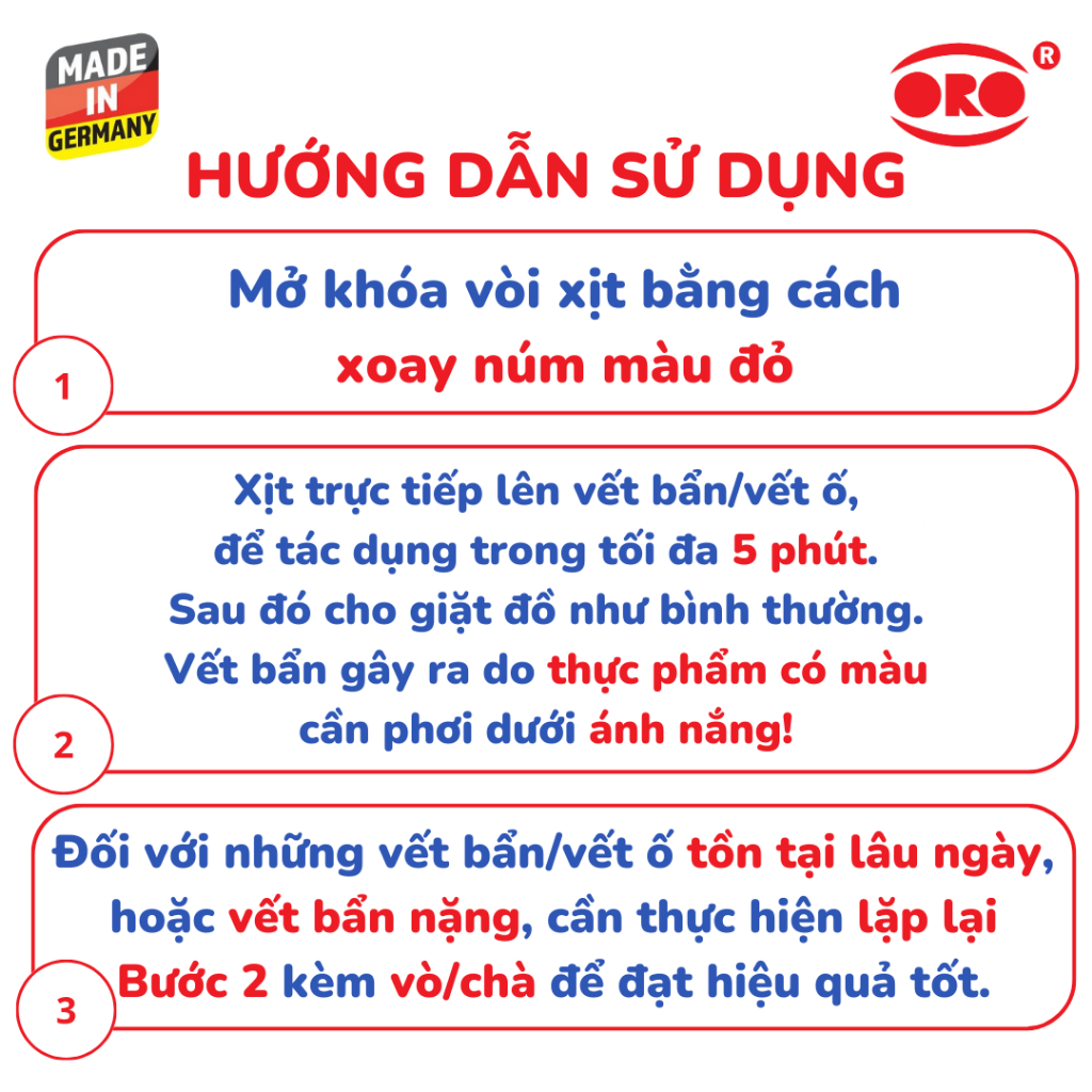 Xịt Tẩy Trắng Quần Áo ORO Nước Tẩy Trắng Cổ Áo, Tẩy Ố Vàng, Tẩy Lem Màu, Không Hại Vải 750ml