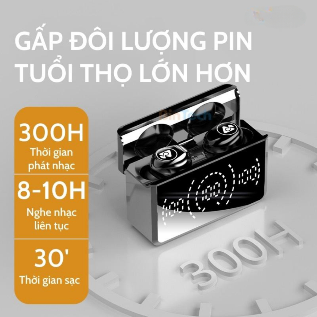 Tai nghe bluetooth GS5,tai nghe không dây nhét tai, màn hình đèn LED, kiêm sạc dự phòng