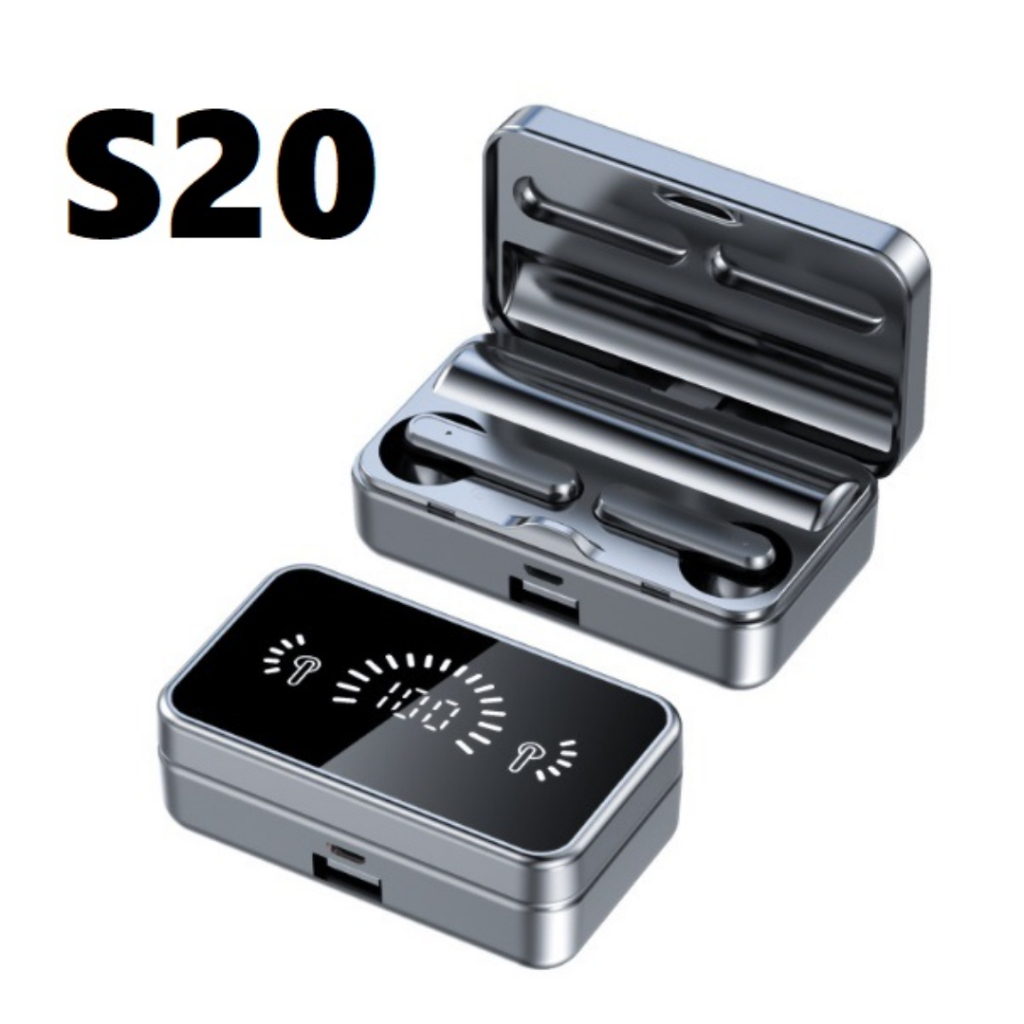 Tai Nghe Không Dây S20 Pro Bluetooth V5.2 - Âm Thanh Hifi 9D Cực Hay Có Micro màn hình LED chống thấm nước,Pin Trâu BH