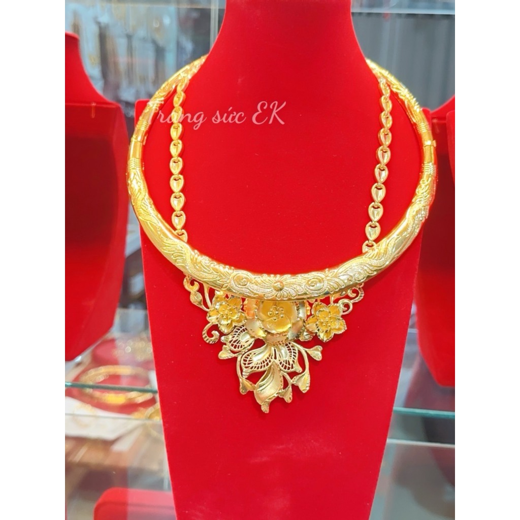 Combo kiềng cưới + dây hoa mai chuẩn màu 24.k