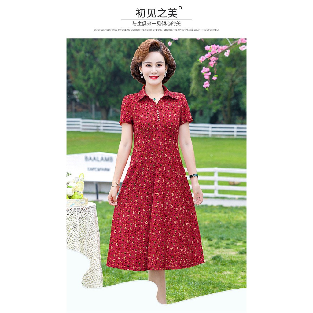 Đầm sơ mi thun co giãn trung niên váy trung niên váy tặng mẹ váy cho người lớn