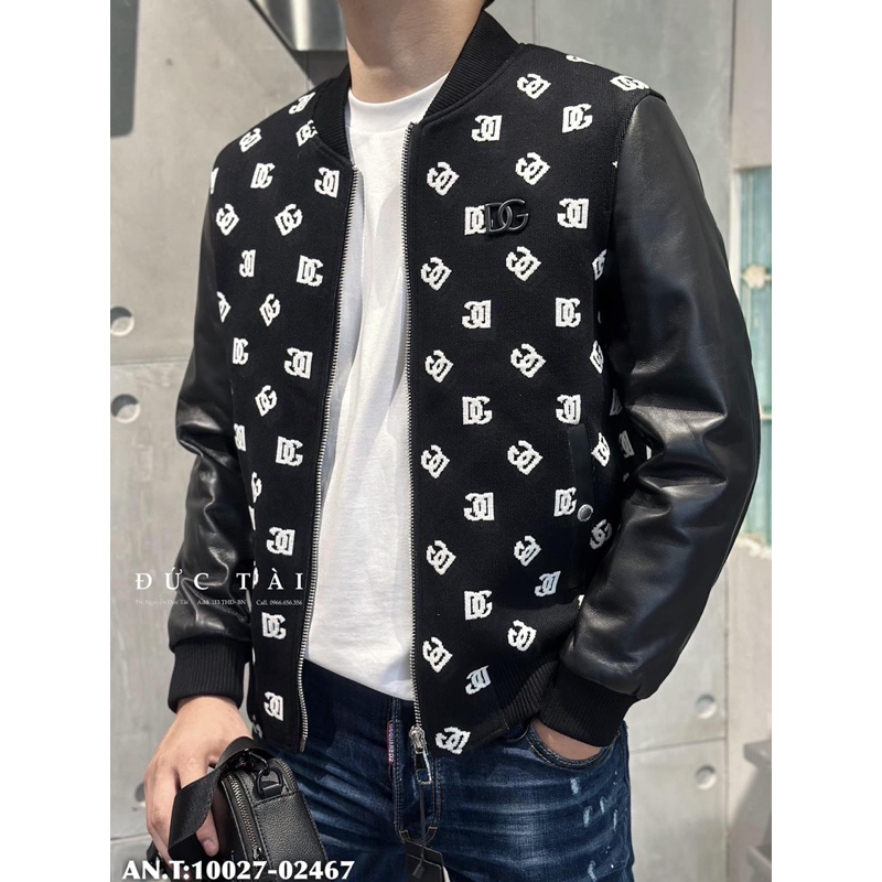 Áo Khoác DG Nỉ Phối Tay Da Hình In Sắc Nét Khoá Zip Xịn Xò