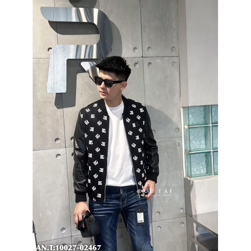 Áo Khoác DG Nỉ Phối Tay Da Hình In Sắc Nét Khoá Zip Xịn Xò