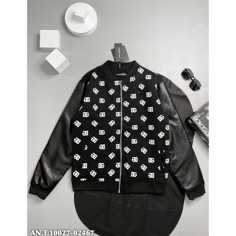 Áo Khoác DG Nỉ Phối Tay Da Hình In Sắc Nét Khoá Zip Xịn Xò