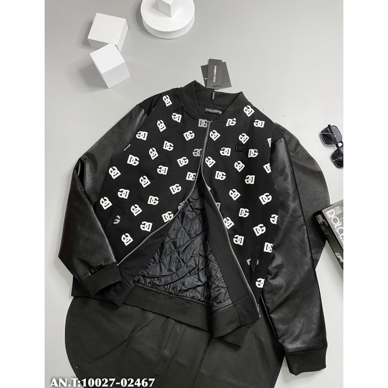 Áo Khoác DG Nỉ Phối Tay Da Hình In Sắc Nét Khoá Zip Xịn Xò