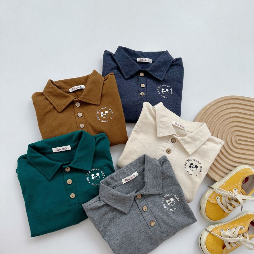 Áo polo dài tay basic cho bé, chất liệu cotton co giãn mềm mịn, bé mặc đi chơi đi học đều đẹp, Miniumbaby A1666