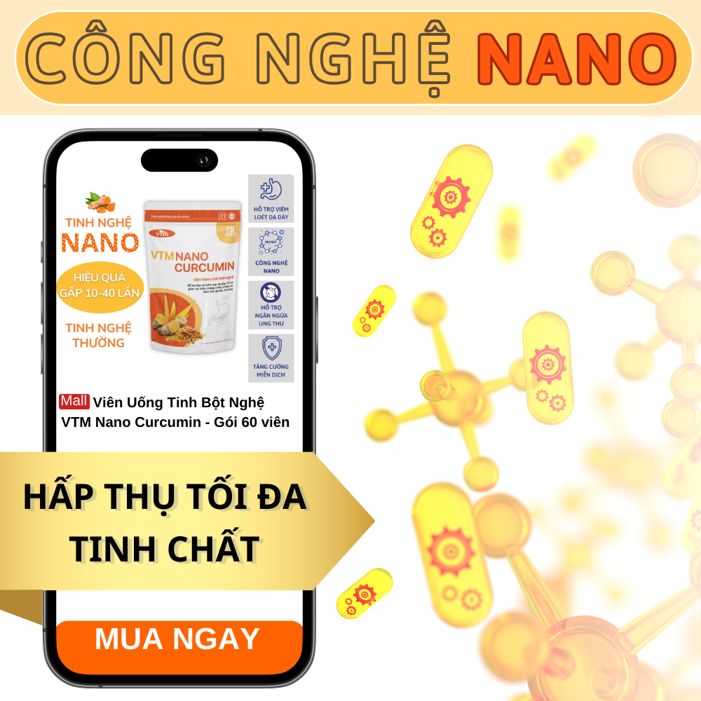 Viên uống tinh bột nghệ VTM NANO CURCUMIN giảm viêm loét dạ dày, hành tá tràng - túi 60 viên