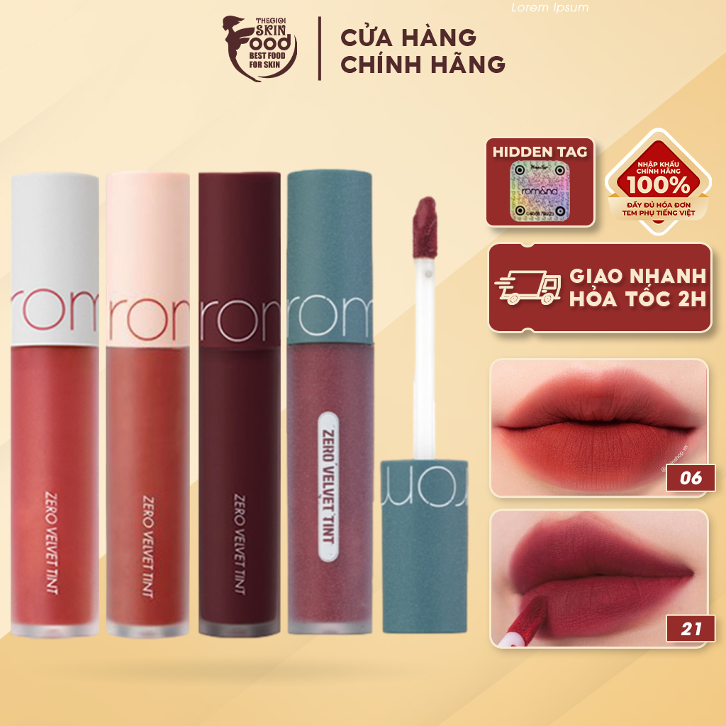 [NEW 26-30] [WINERY EDITION] Son Kem Lì Hàn Quốc Romand Zero Velvet Tint 5.5g (05 Đỏ Gạch, 06 Đỏ Nâu, 20 Đỏ Trầm)