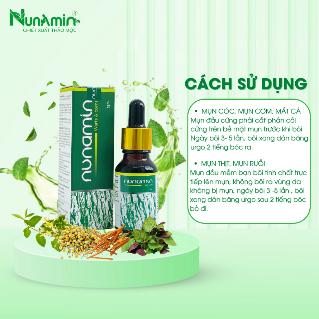 Tinh Chất Chấm Mụn Cóc, Mụn Thịt, Mắt Cá Chân Lâu Năm Nunamin 15 ML + Tặng Băng Gâu X2