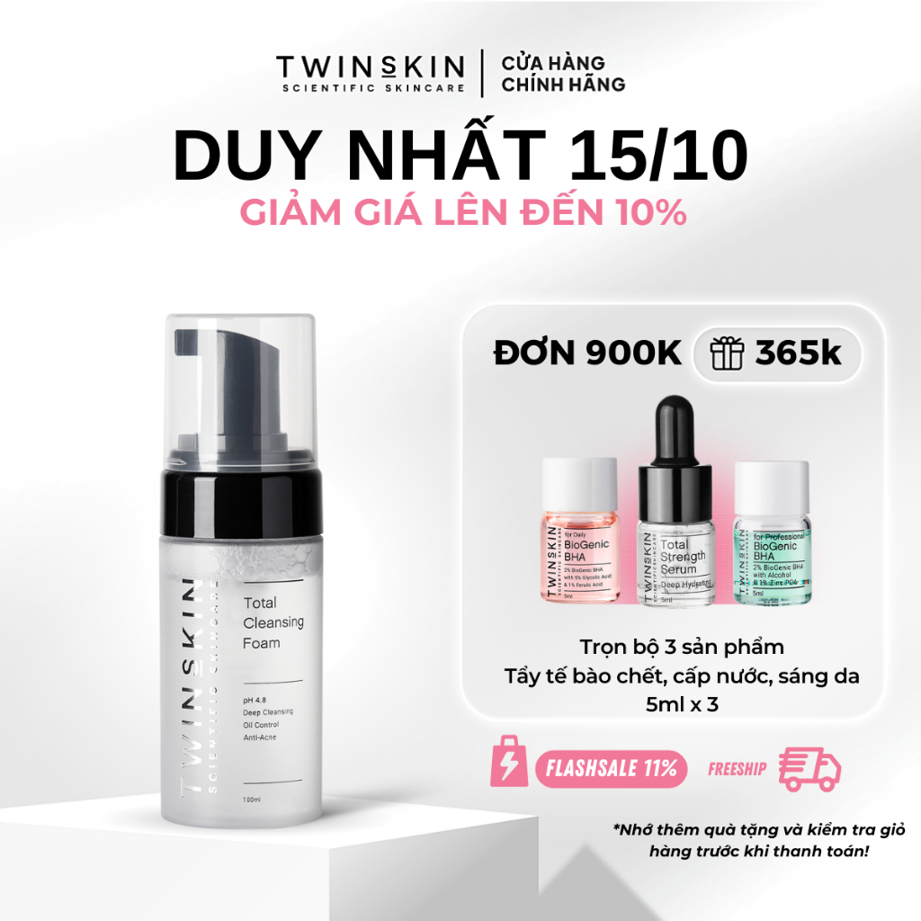 Sữa Rửa Mặt Tạo Bọt Kiểm Soát Dầu - Total Cleansing Foam Twins Skin 100ml