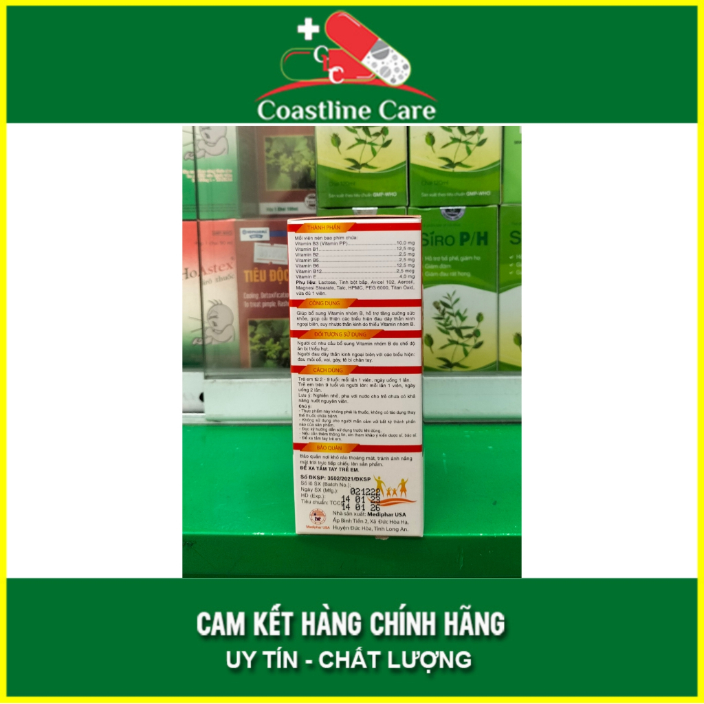 Vitamin 6B Mediphar - Giúp bổ sung Vitamin nhóm B tăng cường sức khỏe thần kinh  - Coastlinecare