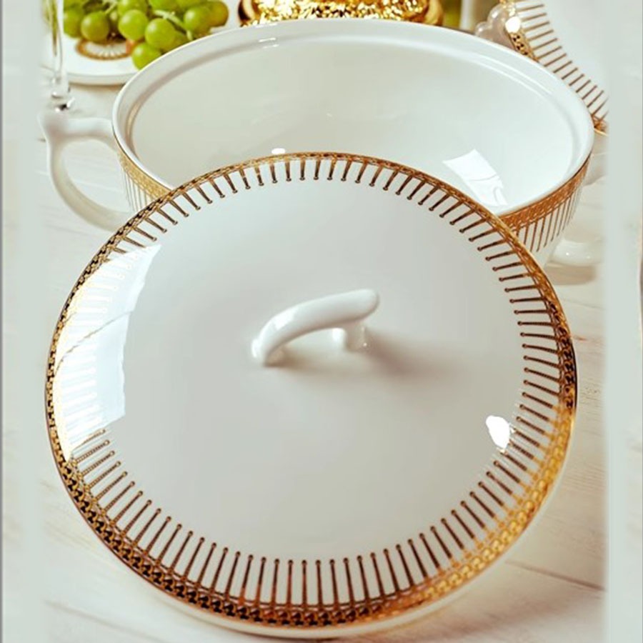 Set Bát Đĩa Sứ Xương Hoạ Tiết Kẻ Sọc 60 Chi Tiết Cao Cấp