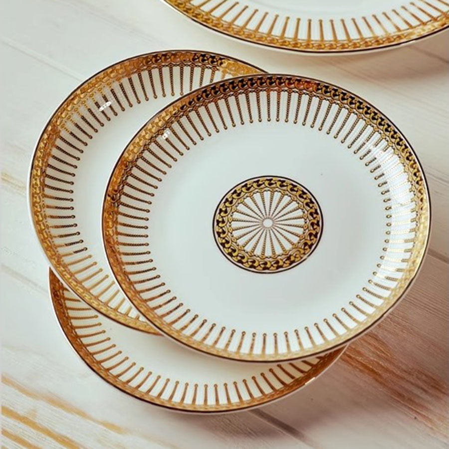 Set Bát Đĩa Sứ Xương Hoạ Tiết Kẻ Sọc 60 Chi Tiết Cao Cấp