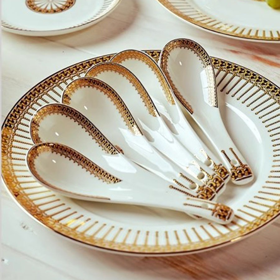 Set Bát Đĩa Sứ Xương Hoạ Tiết Kẻ Sọc 60 Chi Tiết Cao Cấp