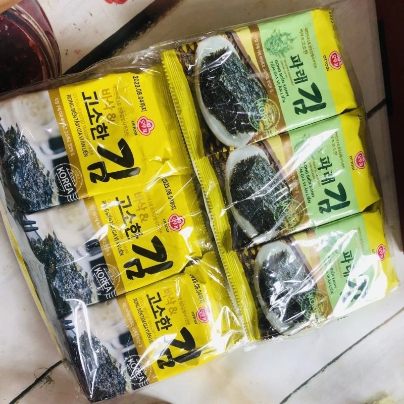 Rong Biển Tẩm Vị Ăn Liền Lốc 3 Gói 4.2g OTTOGI, tảo biển nhập khẩu Hàn Quốc Green sonka lốc 3 tảo biển snack Hàn quốc