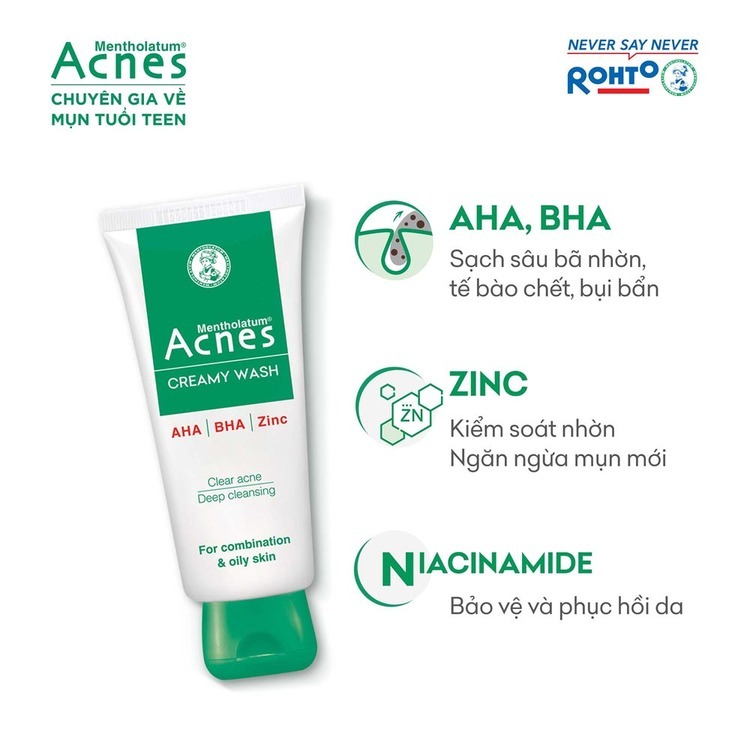 Kem Rửa Mặt Ngừa Mụn Acnes Creamy Wash - Rohto