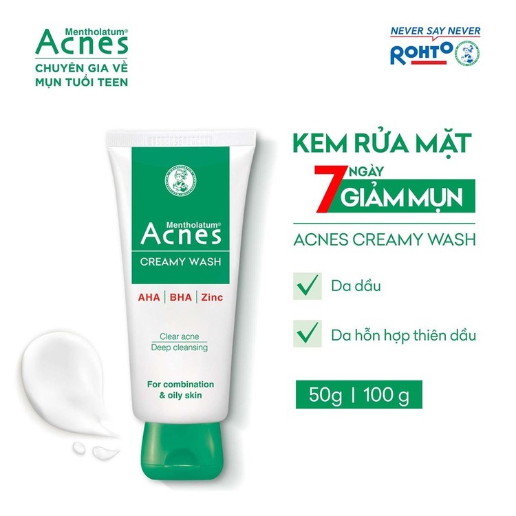 Kem Rửa Mặt Ngừa Mụn Acnes Creamy Wash - Rohto