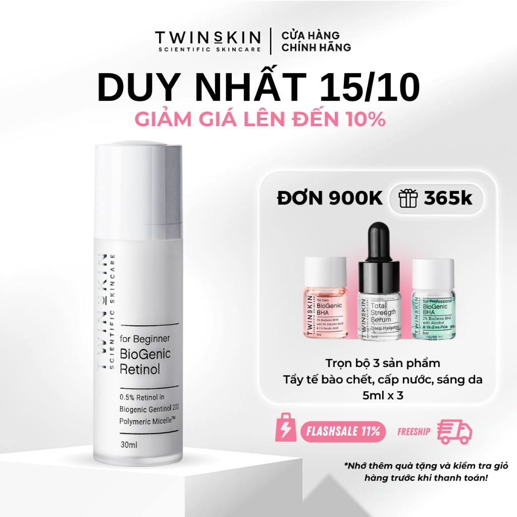 Biogenic Retinol Twins Skin 0.5% For Beginner – Kem Dưỡng Da, Ngừa Lão Hóa, Giảm Mụn Full Size 30ml