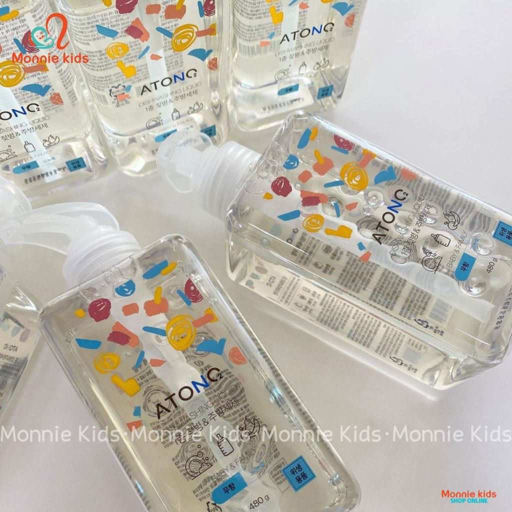 Gel rửa bình sữa thuần chay ATONO2 cho bé 0m+, nước rửa đa năng tạo bọt 480g - Monnie Kids