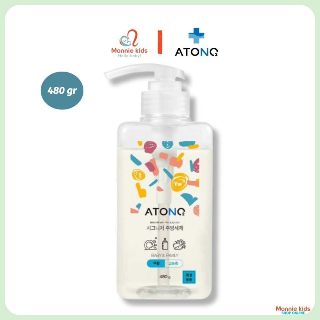 Gel rửa bình sữa thuần chay ATONO2 cho bé 0m+, nước rửa đa năng tạo bọt 480g - Monnie Kids