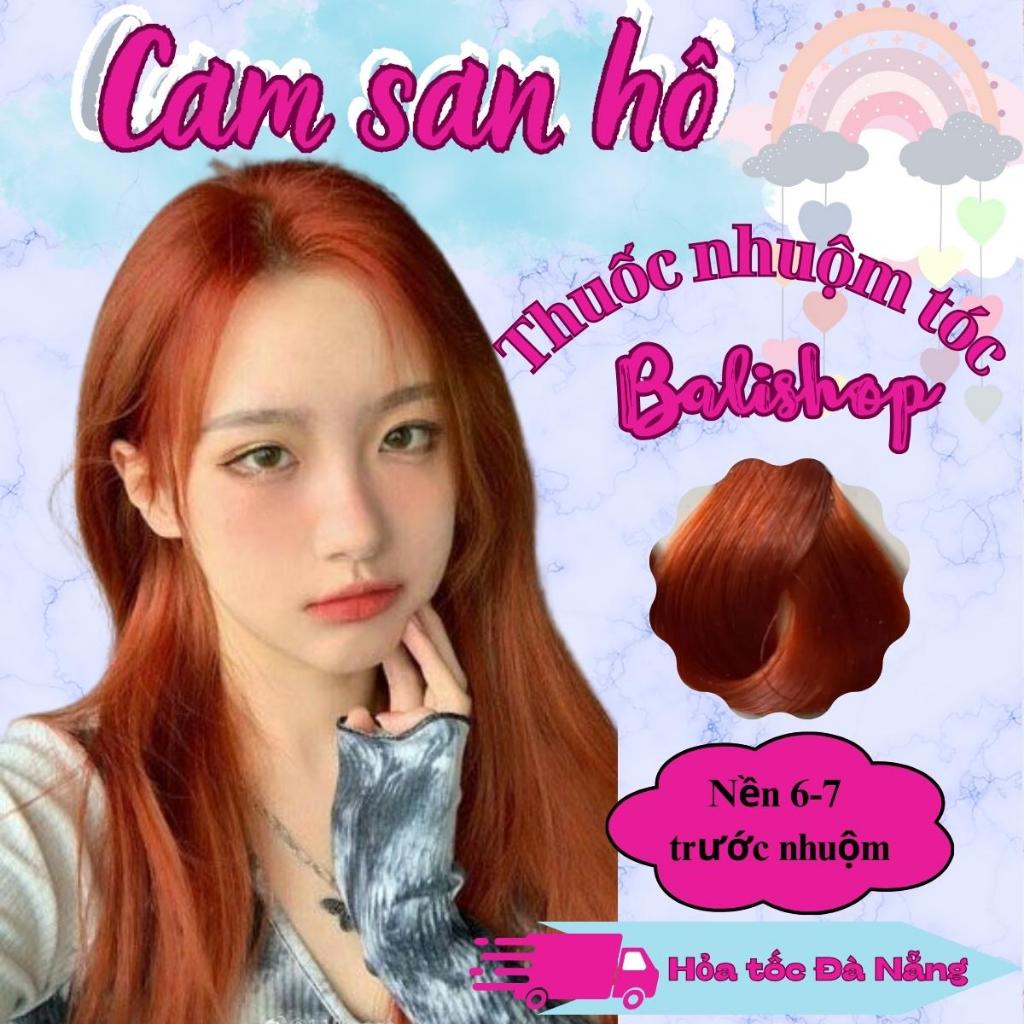 Nhuộm tóc màu CAM SAN HÔ có nâng nền trước nhuộm , balishop tặng kèm oxi , mũ, găng tay 100ml đủ dùng cho tóc ngang vai