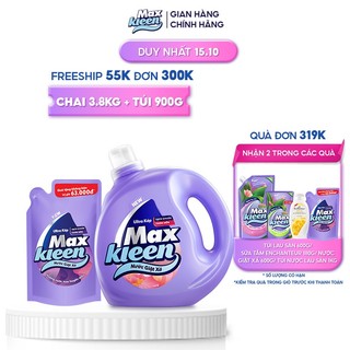Combo Chai Nước Giặt Xả Maxkleen 3.8kg + Túi Nước Giặt Xả 900g