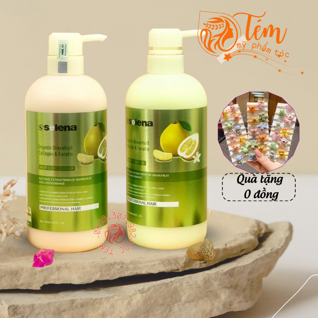 Cặp Dầu Gội Xả BƯỞI SELENA 800ML Chống Rụng Tóc,Phục Hồi Hư Tổn 2022 Hàng Chính Hãng