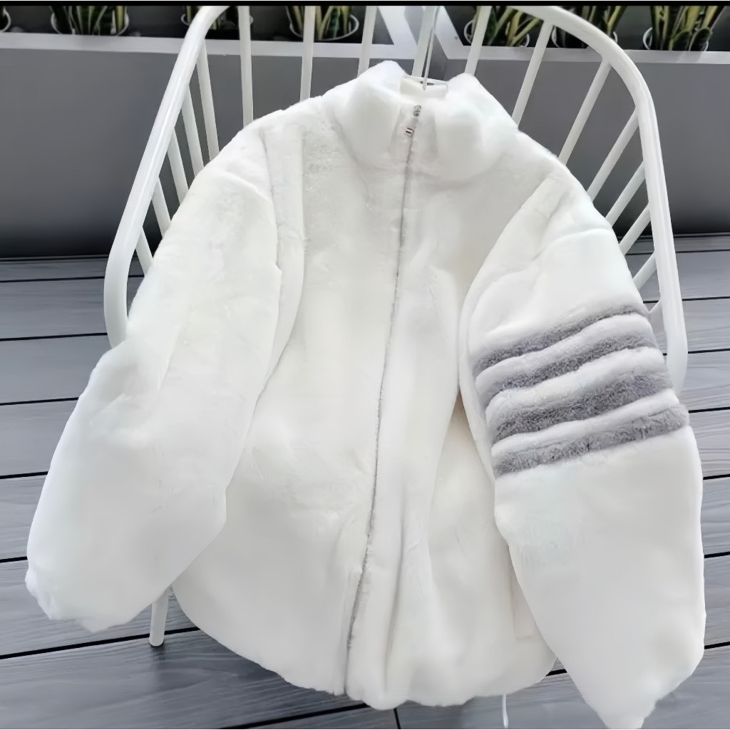 Áo Khoác Lông Cừu Sọc Tay Nam Nữ Hàn Quốc Ulzzang Dày Ấm Áp Bất Chấp Rét Đại Hàn