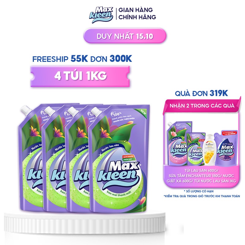 Combo 4 Túi Nước Lau Sàn Ban Mai Thanh Mát MaxKleen (1Kg/túi)