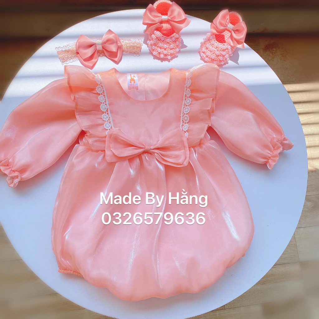 Set body tơ sống dài tay cho bé sơ sinh, set đồ đầy tháng cho bé gái