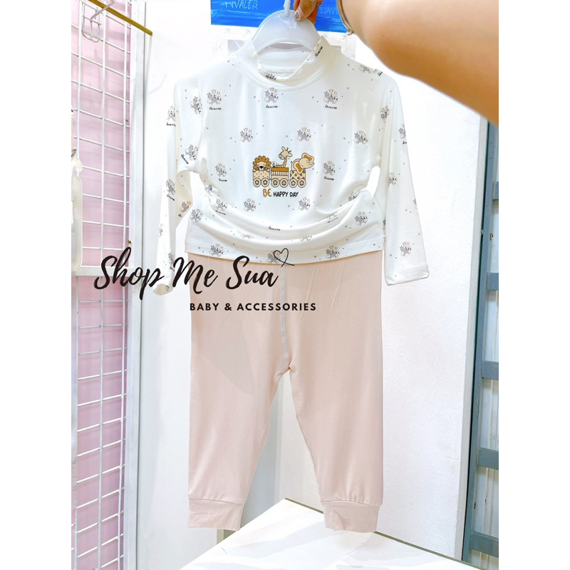 Bộ dài tay cài vai trắng họa tiết cho bé chính hãng