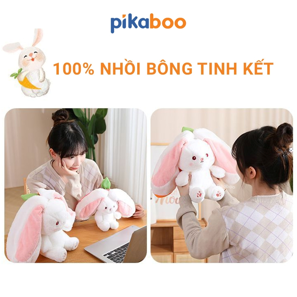 Gấu nhồi bông tai dài 2 trong 1 Pikaboo-Thỏ bông cosplay trái dâu và cà rốt đáng yêu, chất liệu cao cấp an toàn cho bé