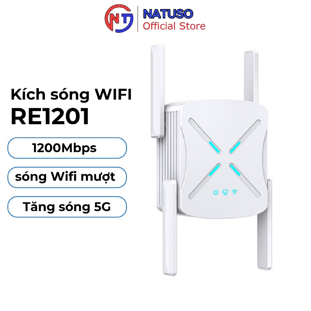 Bộ kích sóng wifi 5G 4 râu RE1201 tốc độ 1200mbps phát xuyên tường kết nối xa sóng mạnh