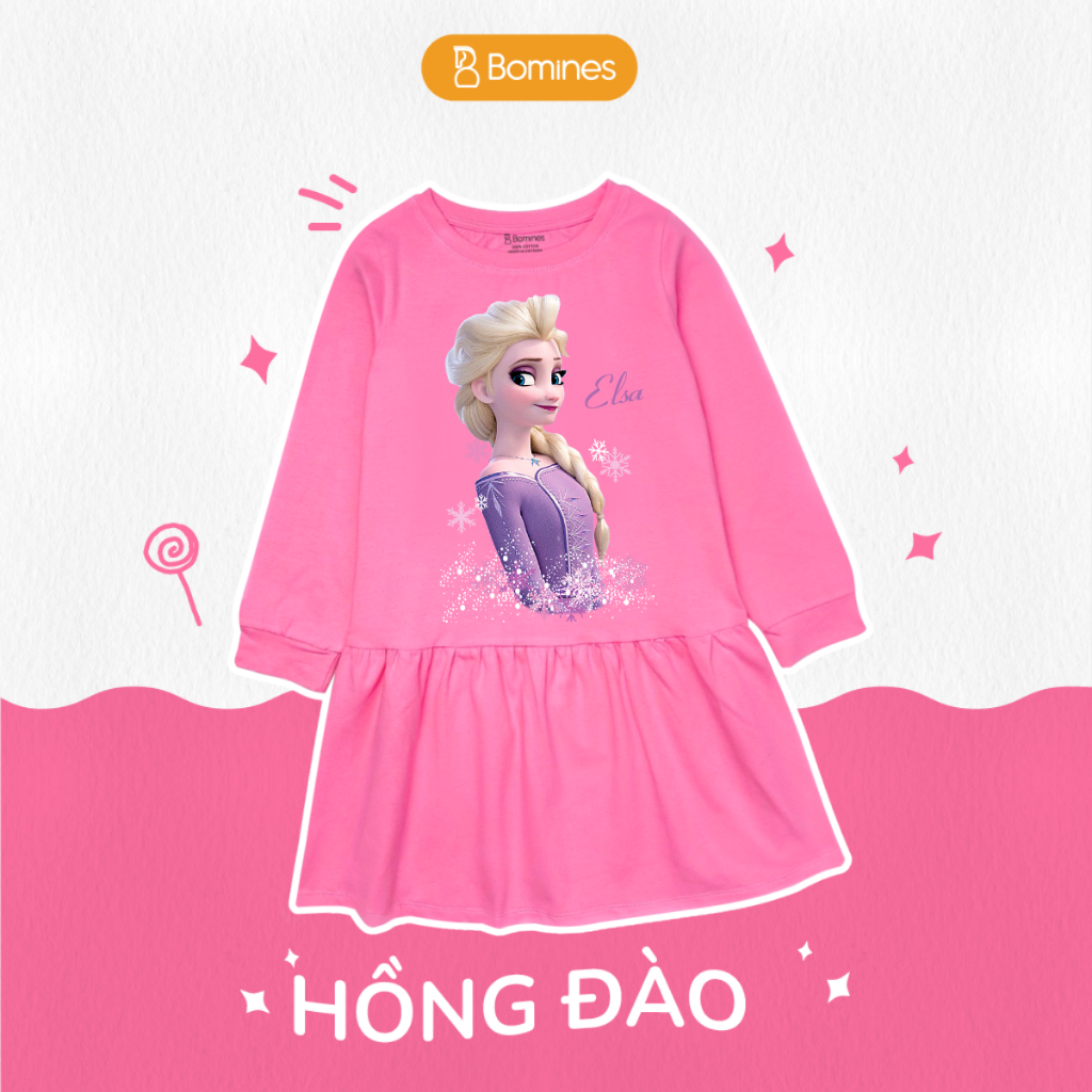 Váy bé gái mùa thu tay dài Elsa Bomines, đầm thun cotton mềm mịn cho bé từ 3- 12 tuổi khoảng 12- 36kg DTDELSATIM
