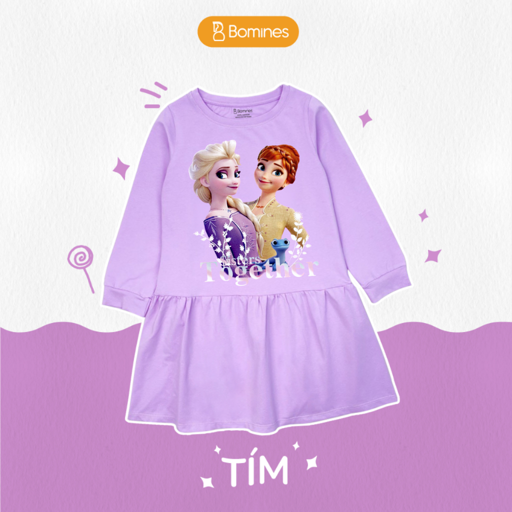 Váy bé gái mùa thu tay dài Elsa Bomines, đầm thun cotton mềm mịn cho bé từ 3- 12 tuổi khoảng 12- 36kg DTDELSAANNA