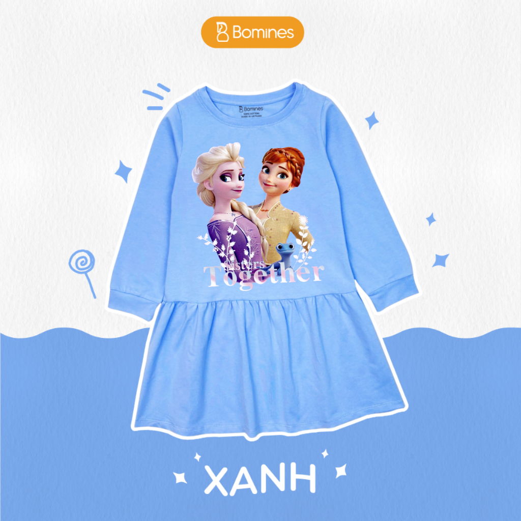 Váy bé gái mùa thu tay dài Elsa Bomines, đầm thun cotton mềm mịn cho bé từ 3- 12 tuổi khoảng 12- 36kg DTDELSAANNA