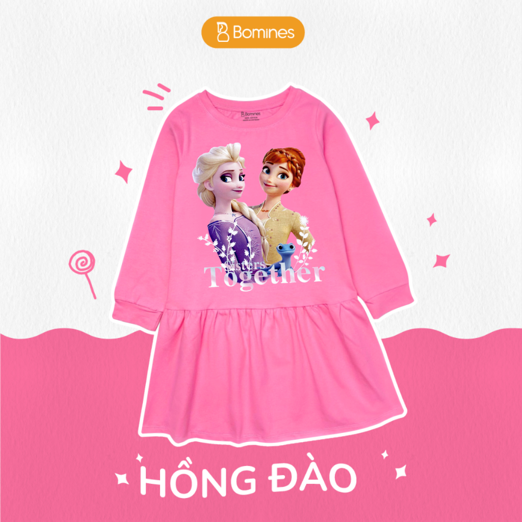 Váy bé gái mùa thu tay dài Elsa Bomines, đầm thun cotton mềm mịn cho bé từ 3- 12 tuổi khoảng 12- 36kg DTDELSAANNA