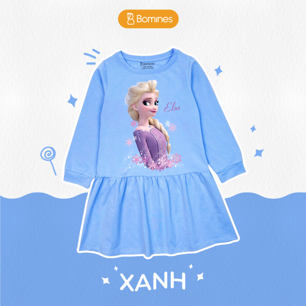 Váy bé gái mùa thu tay dài Elsa Bomines, đầm thun cotton mềm mịn cho bé từ 3- 12 tuổi khoảng 12- 36kg DTDELSATIM
