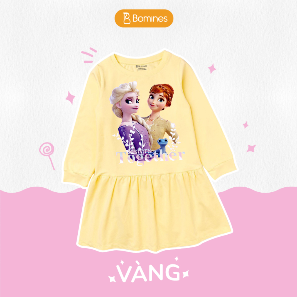 Váy bé gái mùa thu tay dài Elsa Bomines, đầm thun cotton mềm mịn cho bé từ 3- 12 tuổi khoảng 12- 36kg DTDELSAANNA