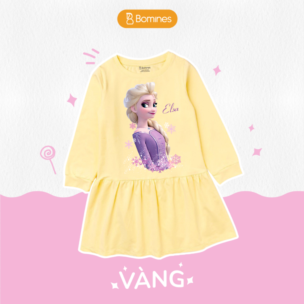 Váy bé gái mùa thu tay dài Elsa Bomines, đầm thun cotton mềm mịn cho bé từ 3- 12 tuổi khoảng 12- 36kg DTDELSATIM