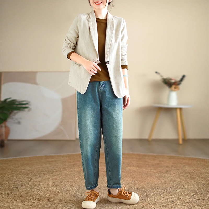 Quần baggy denim basic KAMAKA  lưng thun khuy cài kiểu bạc gối - NU9314