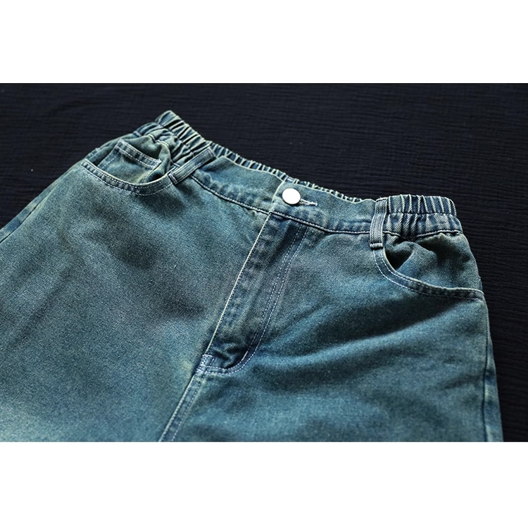 Quần baggy denim basic KAMAKA  lưng thun khuy cài kiểu bạc gối - NU9314