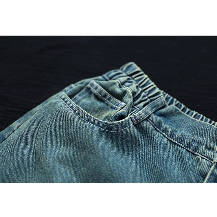 Quần baggy denim basic KAMAKA  lưng thun khuy cài kiểu bạc gối - NU9314