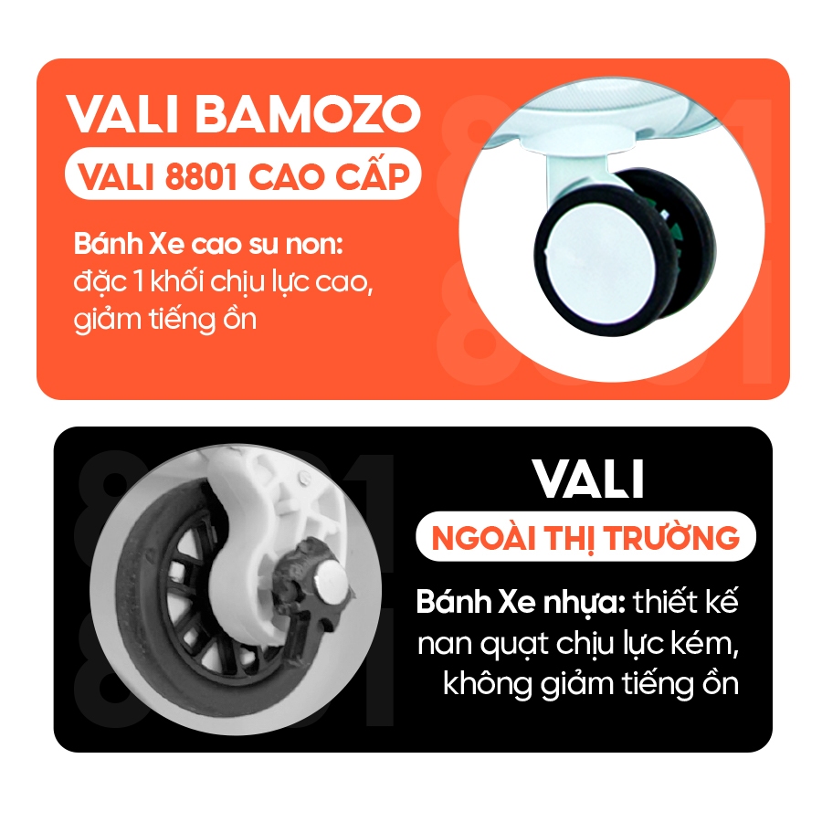 Vali Du Lịch Bamozo 8801 Size 20/24 Chất Liệu Nhựa ABS+PC Cao Cấp Bền Đẹp Bảo Hành 5 Năm - Lỗi 1 Đổi 1 Trong 30 Ngày