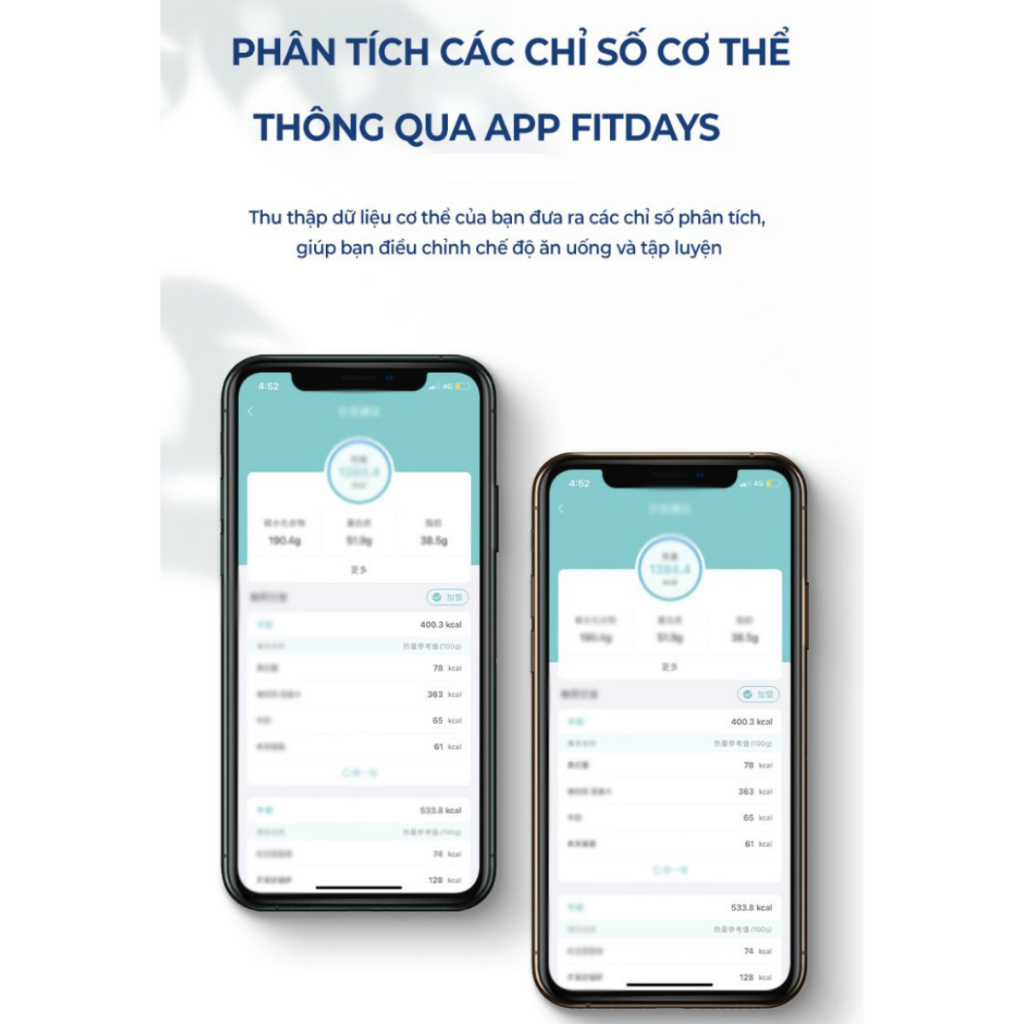Cân điện tử sức khỏe thông minh Rapido RSB05–BS kết nối bluetooth, đo 21 chỉ số, bảo hành 12 tháng
