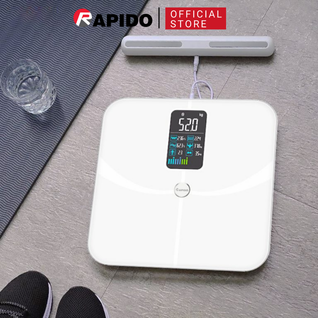 Cân điện tử sức khỏe thông minh Rapido RSB-06WS kết nối bluetooth, đo 25 chỉ số, bảo hành 12 tháng